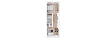 a bedroom floor plan with a bathroom and a living room