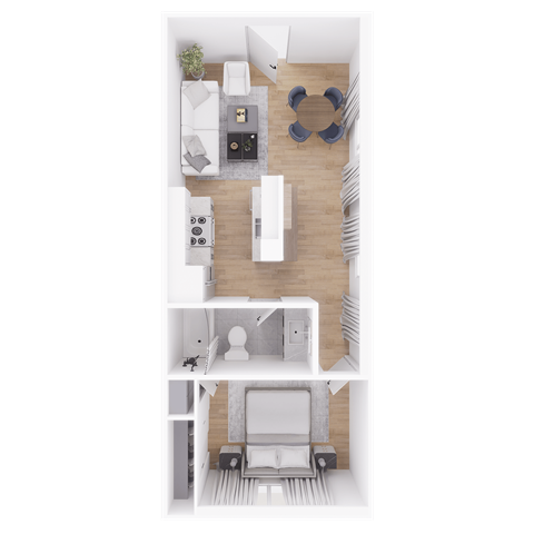 a floor plan of a house with a bedroom and a living room