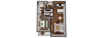 a floor plan of a 1 bedroom apartment with a living room, dining room and kitchen