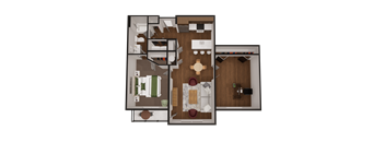 a floor plan of a house with a bedroom and a living room