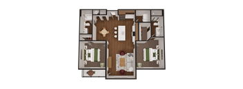 a floor plan of a 3 bedroom apartment with a large living room and a bedroom with a