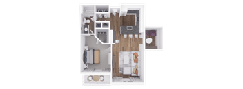 a furnished floor plan of a 1 bedroom apartment