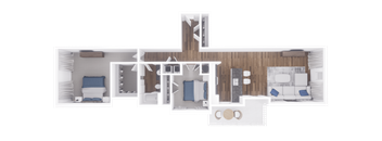 a bedroom with a bed and a chair in a room