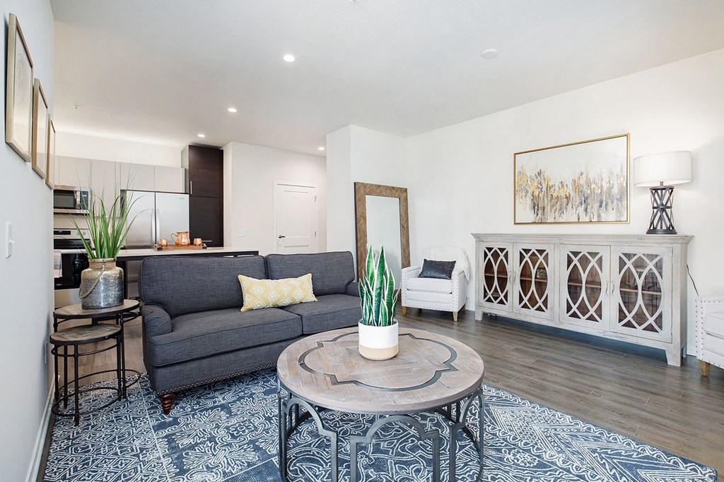 a living room with a couch and a coffee table