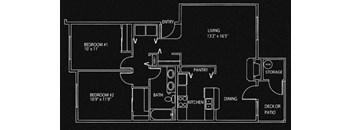 2 Bed 1 Bath Floor Plan at Sundance Apartment Homes, Milton, WA
