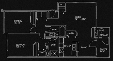 2 Bed 2 Bath Floor Plan at Sundance Apartment Homes, Milton, 98354
