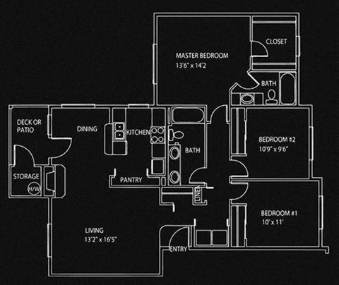 3 Bed 3 Bath Floor Plan at Sundance Apartment Homes, Milton, Washington