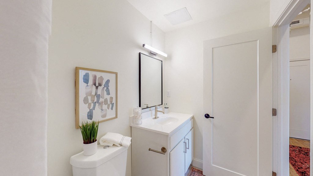 a bathroom with a sink and a toilet and a mirror