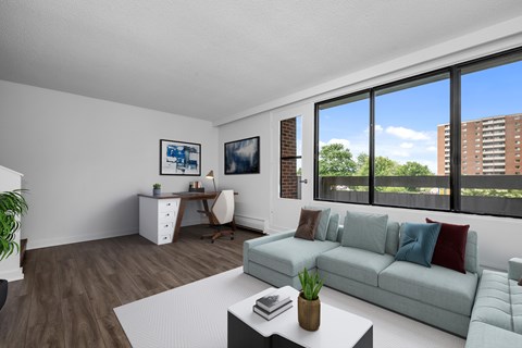 Living Room with view and balcony