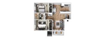 2 Bed 1 Bath Floor Plan at Avante Apartments, California, 91764
