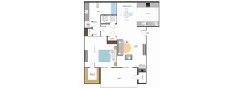 1 Bedroom & 1 Bathroom Apartment Floor Plan At Vista Promenade Luxury Apartment Homes in Temecula, CA