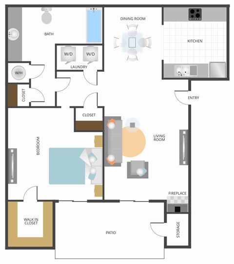 1 Bedroom & 1 Bathroom Apartment Floor Plan At Vista Promenade Luxury Apartment Homes in Temecula, CA