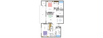 2 Bedroom & 2 Bathroom Apartment Floor Plan At Vista Promenade Luxury Apartment Homes in Temecula, CA