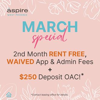 a poster with the dates of march special and 2nd month rent fee waived app