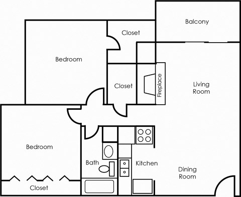 Two Bedroom, 850 square feet