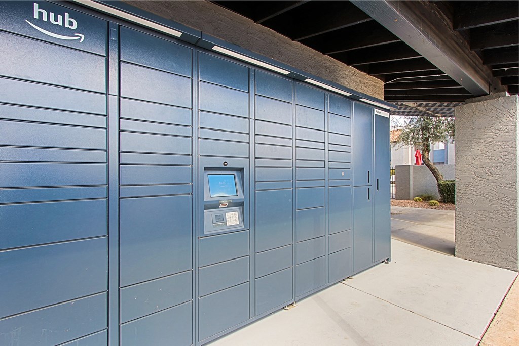 a blue garage door with an automated door opener on the side