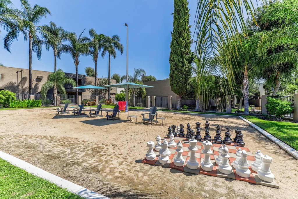 a large chess board in the middle of a park at Aspire Upland Apartments, Upland, CA, 91786