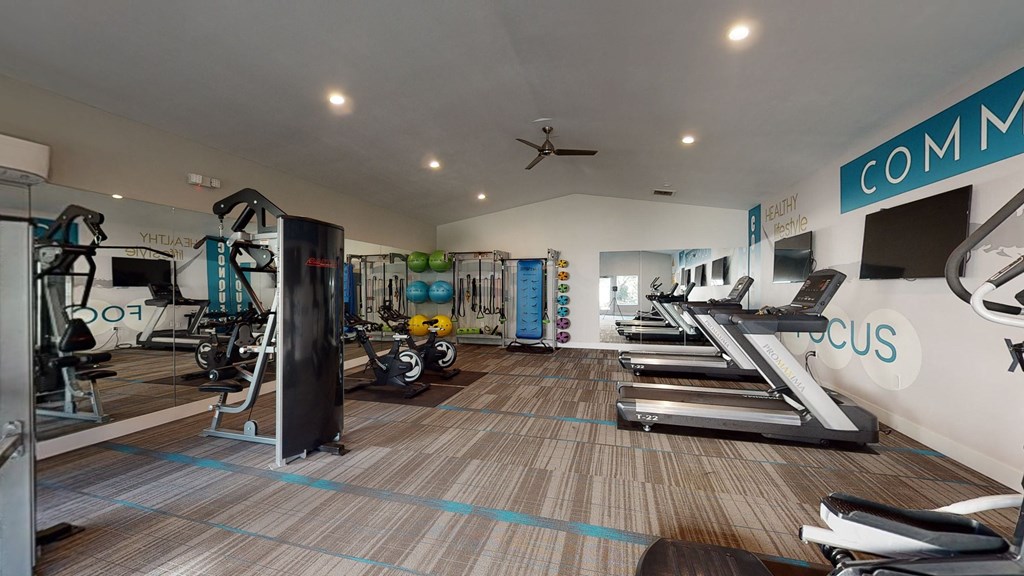  Fitness Center with Treadmills, Exercise Bikes, and Free Weights at Avante Apartments, California