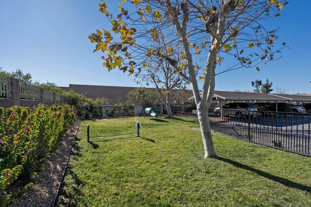 a grassy area with a tree in the foreground and a building in the background at Aspire Rialto, Rialto, CA 92376