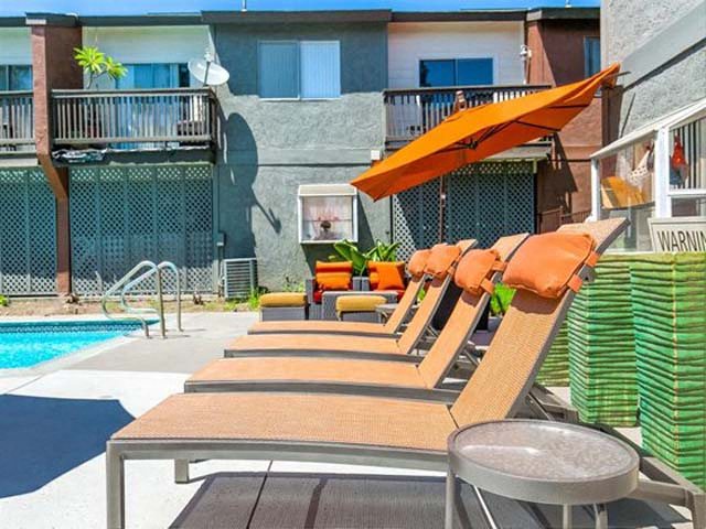 Sparkling Pool Featuring Various Lounge Areas at Encore Apartments, Ontario