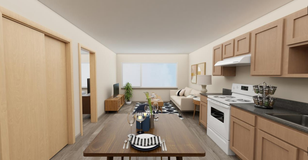 Wooden cabinets and doors at Cedar Crossing, Seattle, Washington