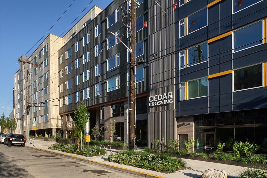 the facade of the cedar crossings office building