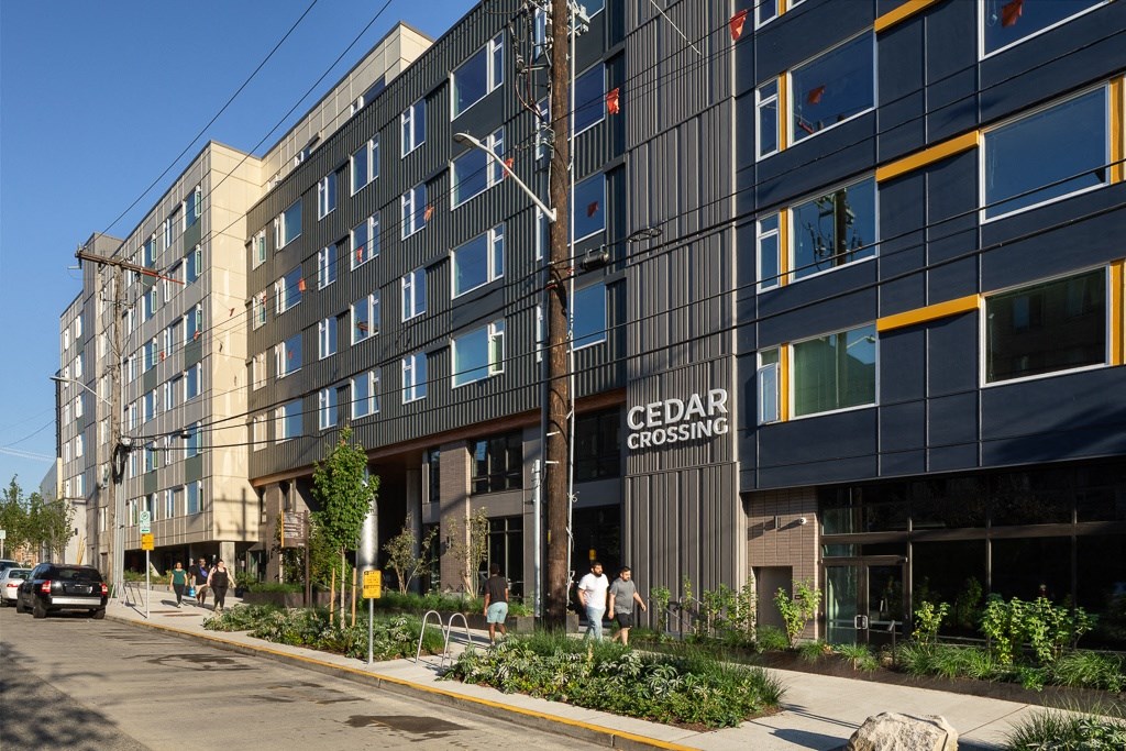 the facade of the cedar crossing office building
