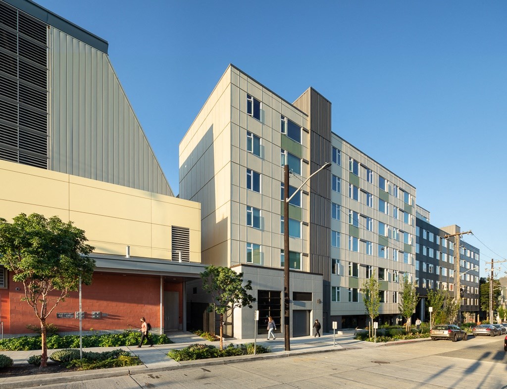 a large building with a street in front of it