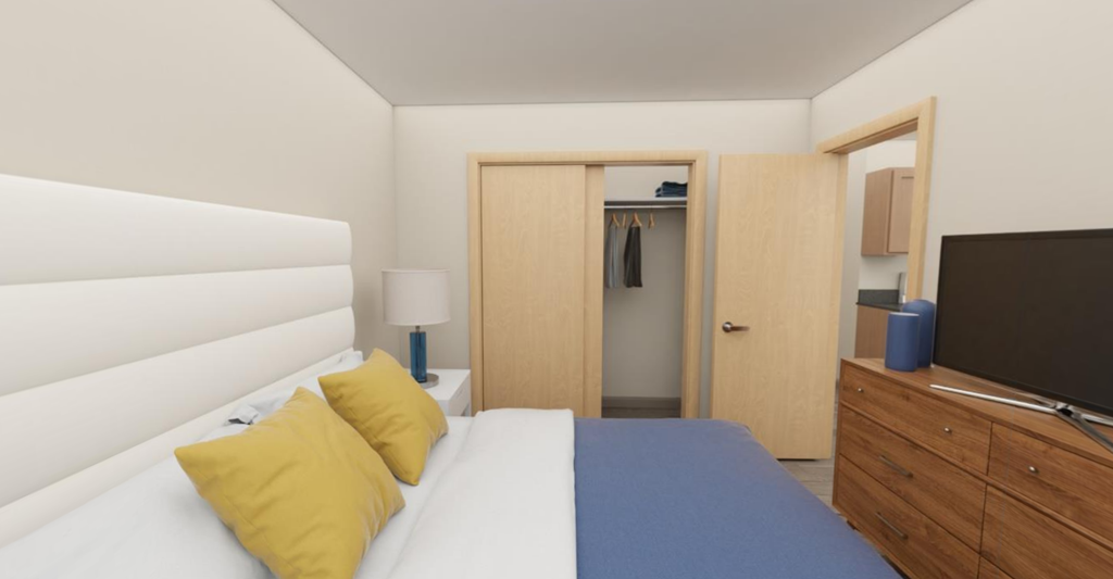 Bedroom with cabinets at Cedar Crossing, Seattle, 98115