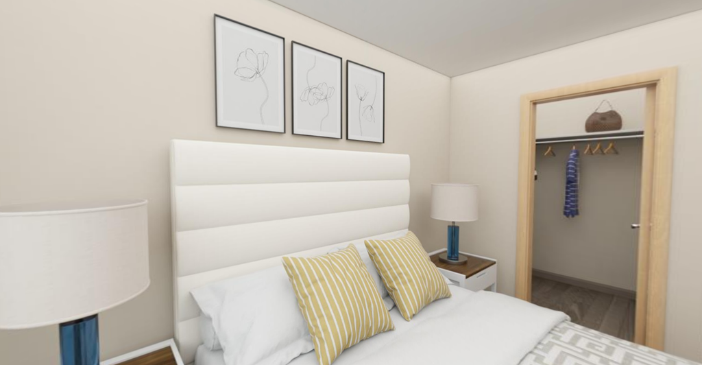 Bedroom with cozy bed at Cedar Crossing, Seattle, Washington