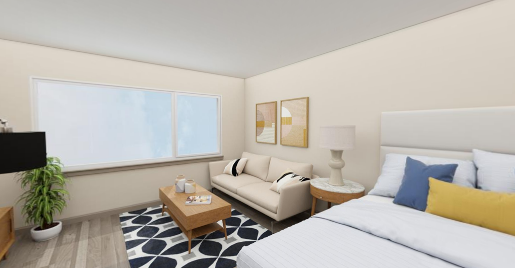 Living and bedroom studio area at Cedar Crossing, Seattle