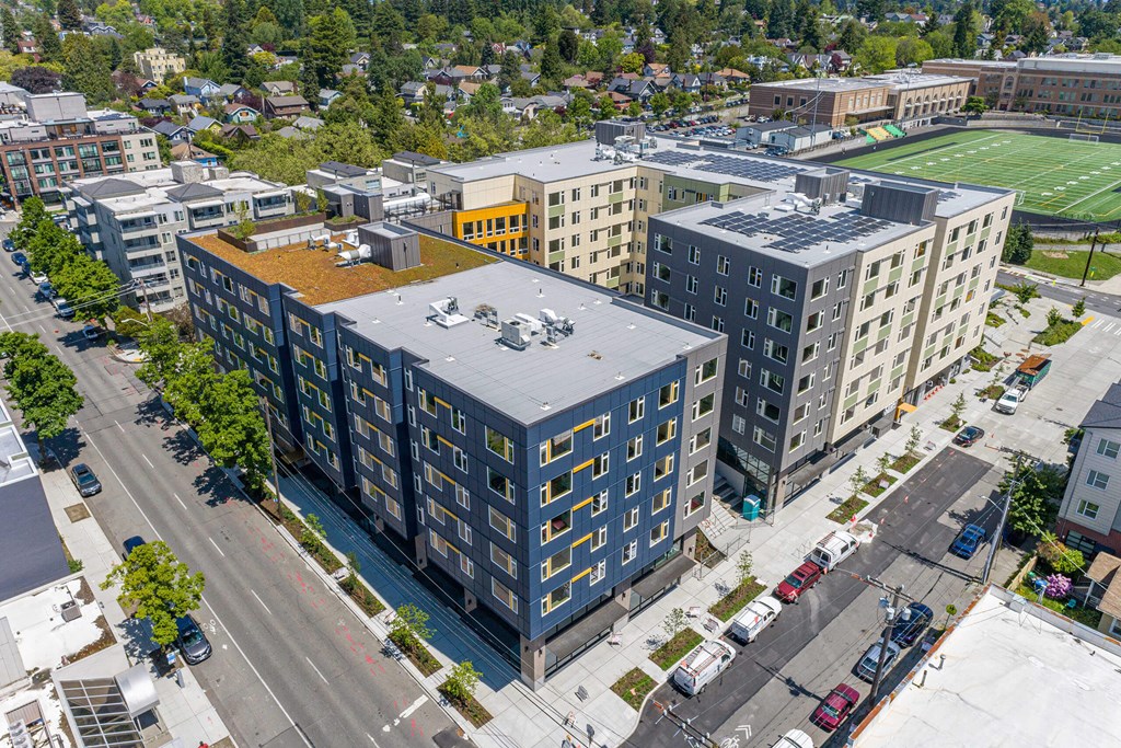 Aerial of building at Cedar Crossing, Washington, 98115