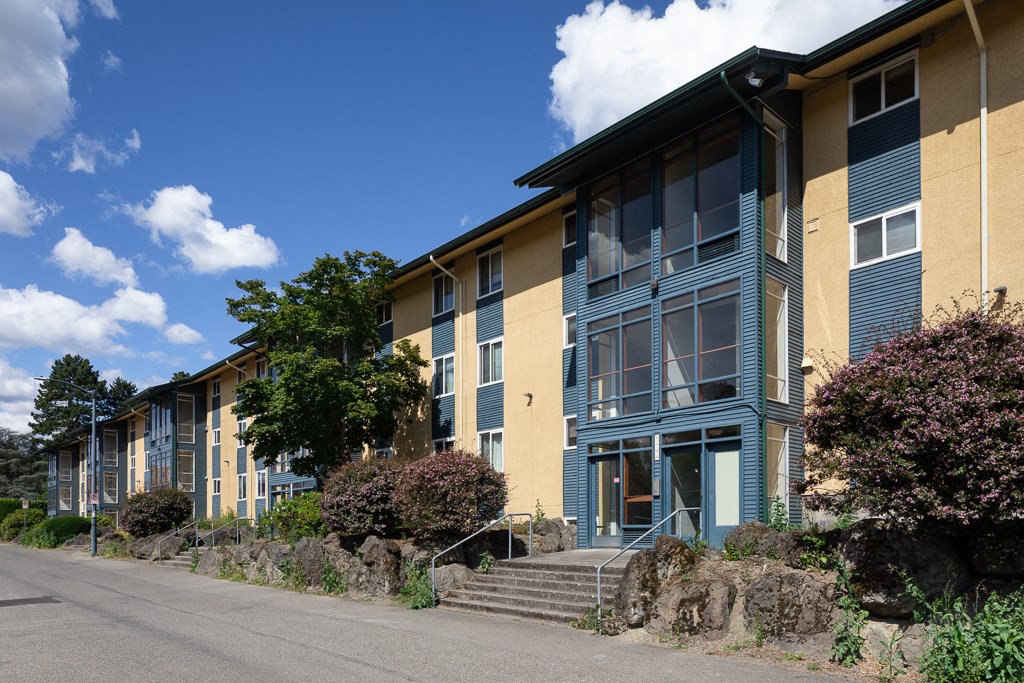 a row of houses on the side of a street