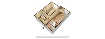 A 3D rendered image of a house layout.