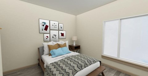 Bedroom with a bed and a window at The Aries at Bitter Lake Apartments, Seattle, WA