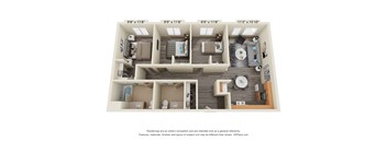 a stylized floor plan with a bedroom and a living room