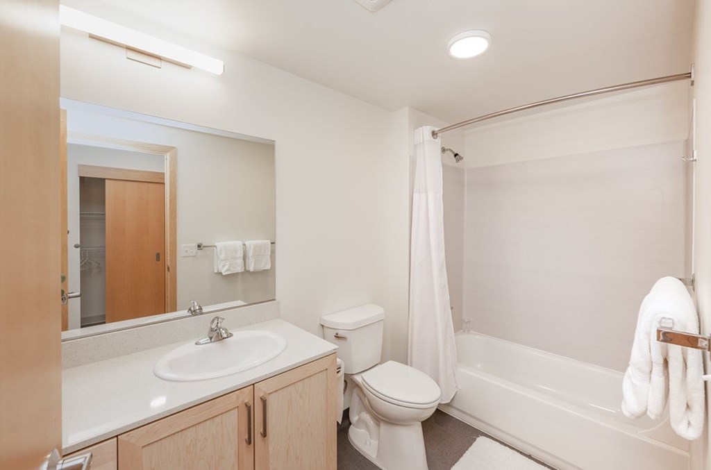 A bathroom with a toilet, sink, and shower.