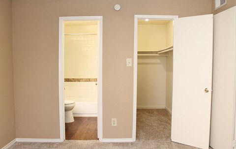 an empty bathroom with a toilet and a closet