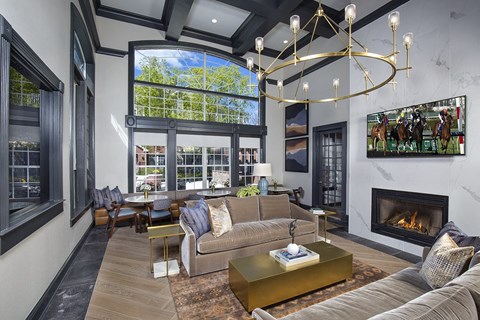 Indianapolis Lake Clearwater Apartments resident lounge with fireplace