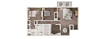 A floor plan of a house with a kitchen, living room, dining room, and bathroom.
