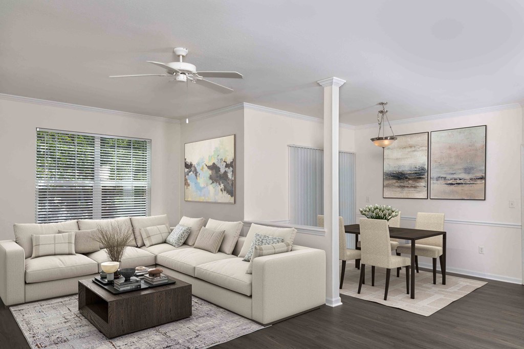 Creek's Edge Apartments Richmond Virginia open concept living room and dining area