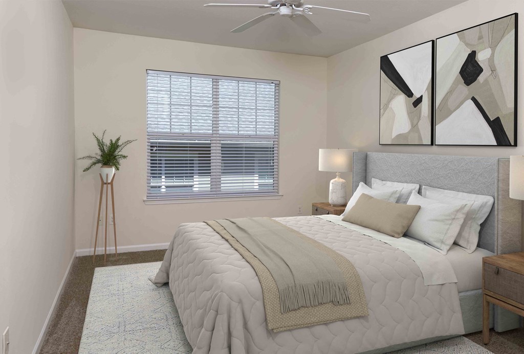 Creek's Edge Apartments Richmond Virginia bedroom with crown molding and ceiling fan