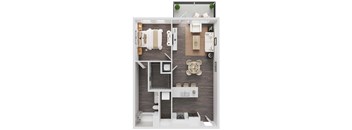 A top-down view of a small, modern bathroom with a toilet, sink, and bathtub.