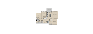 A floor plan of a house with a living room, two bedrooms, a bathroom, and a closet.