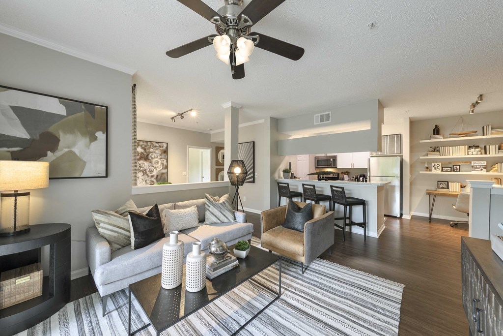 Sanford Lake's Edge Apartments open-concept living room and