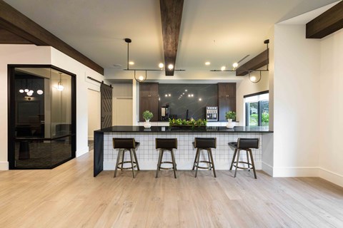 Louisville Plainview Apartments resident lounge with community kitchen