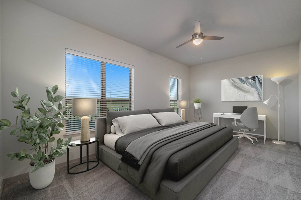 Sagemont Apartments Irving Texas spacious bedroom with home office space