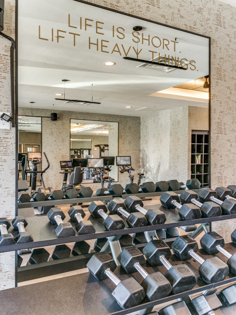 Sagemont Apartments Irving Texas fitness center with free weights
