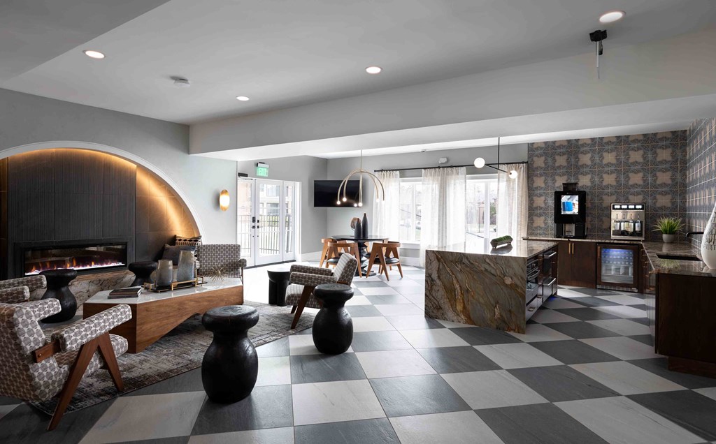 Hurstbourne Grand Apartments Louisville resident lounge with fireplace and lounge seating