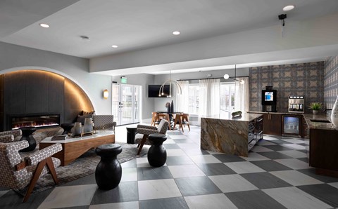 Hurstbourne Grand Apartments Louisville resident lounge with fireplace and lounge seating